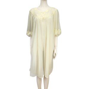 VTG 1960 KAYSER Layered Sheer Butter Yellow Puffed Sleeves Lace Nightgown M